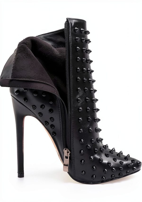 COLETER Womens Stiletto Ankle Boots Pointed Toe Rivets-3
