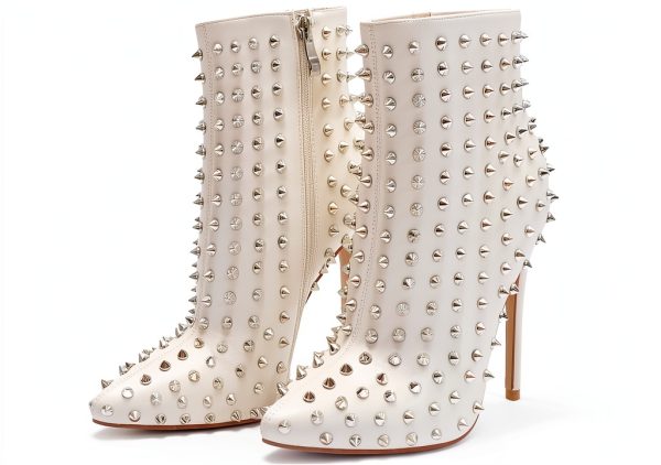 COLETER Womens Stiletto Ankle Boots Pointed Toe Rivets-4