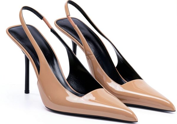 Women High Heels Patent Leather Pointed Toe Slingback Pumps-0