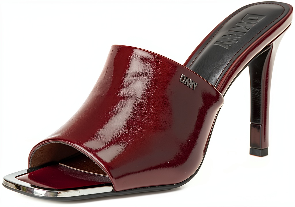 DKNY Womens Heeled Sandals in Bordeaux color on a neutral background