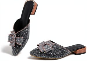 BGYJMTRCVHU Womens Mules Rhinestone Flats Comfortable Non-0