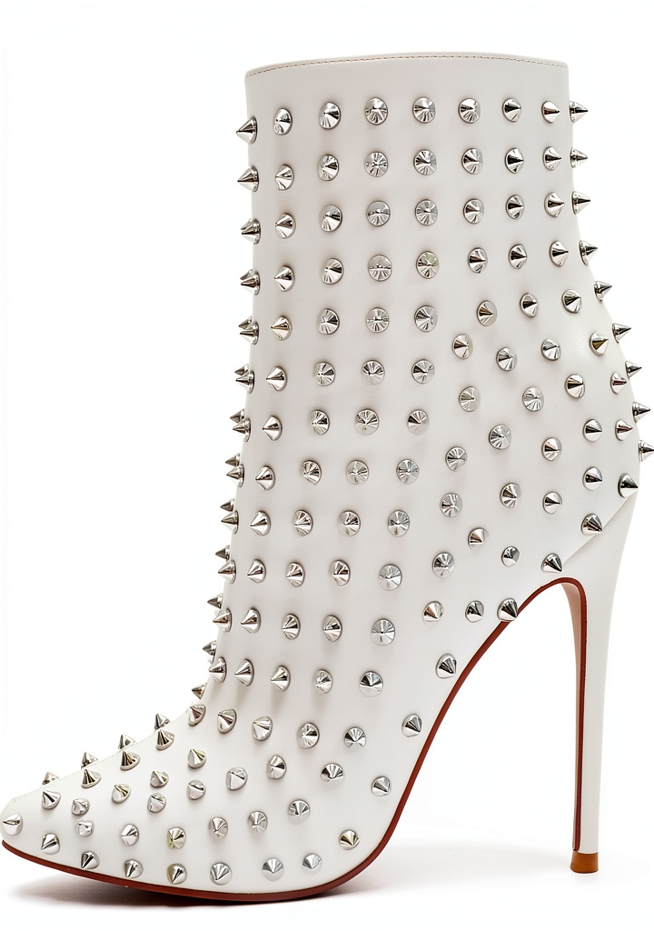 COLETER womens stiletto ankle boots in white with pointed toe and rivet details