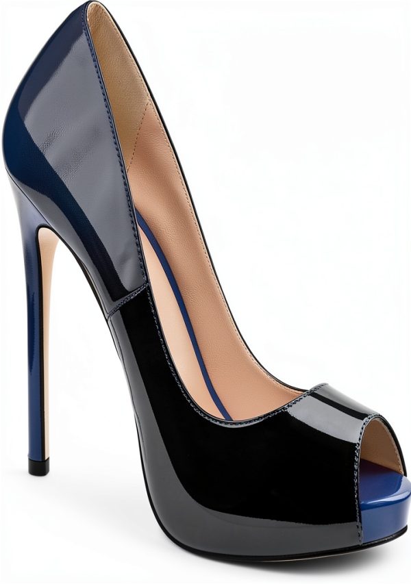 Womens Pumps Blue Black Heels 12cm Height Comfort Fit-6