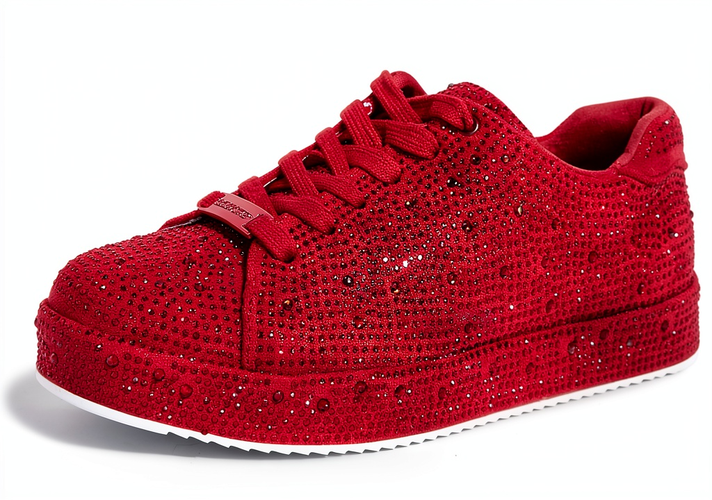 'Rhinestone sneakers showcasing sparkly mesh design and non-slip sole'