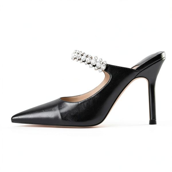 MIRAAZZURRA Womens Heeled Sandals Stiletto Rhinestones Mules-5