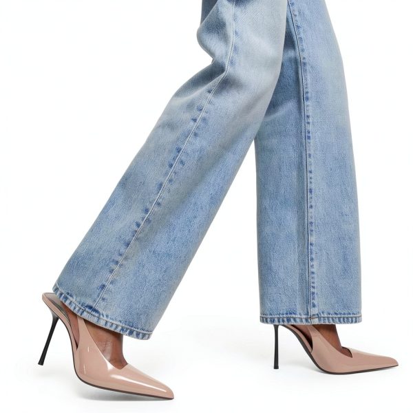 Women High Heels Patent Leather Pointed Toe Slingback Pumps-4