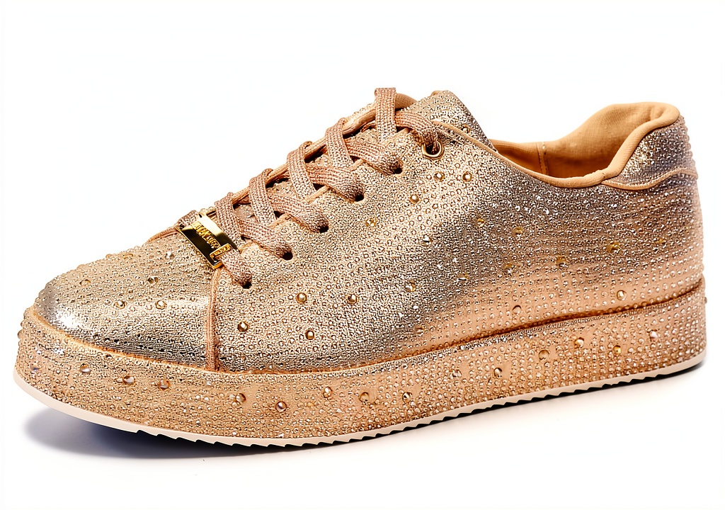 'Rhinestone sneakers showcasing sparkly mesh design on a neutral background'