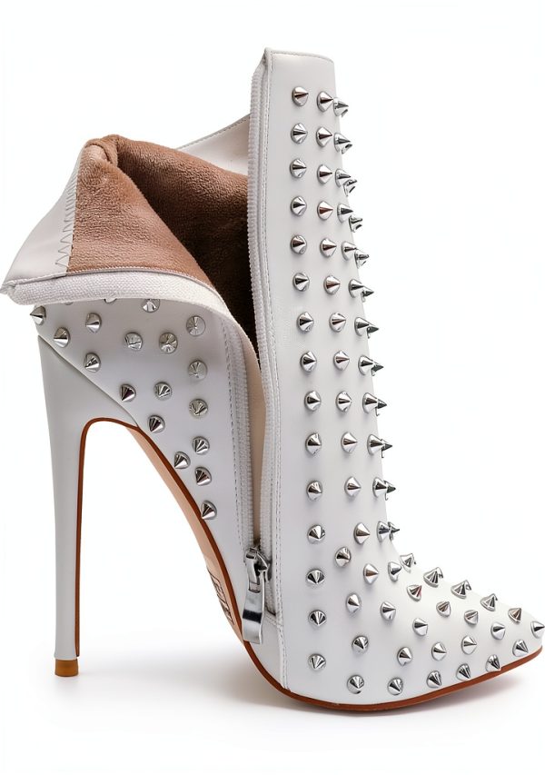 COLETER Womens Stiletto Ankle Boots Pointed Toe Rivets-3
