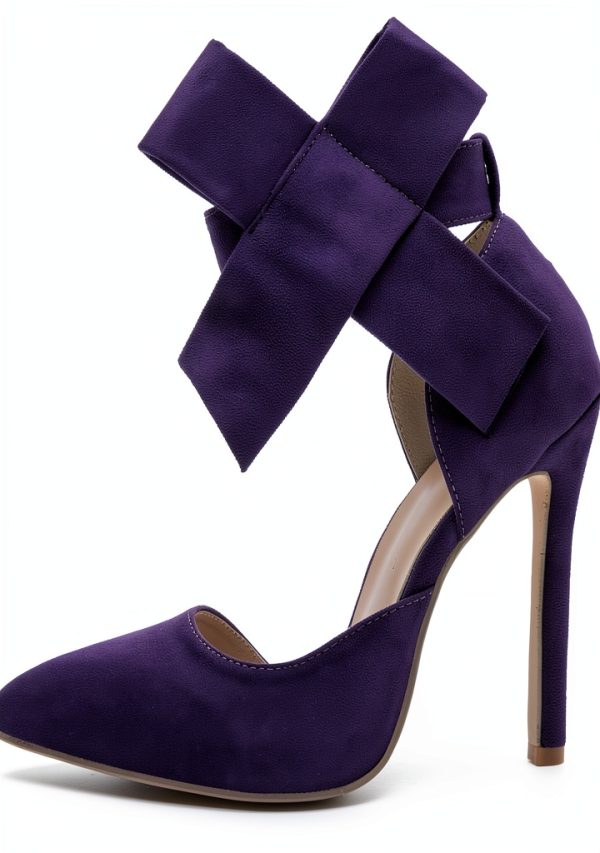 Women Pumps Stiletto Heel Pointed Toe Detachable Bowknot-4