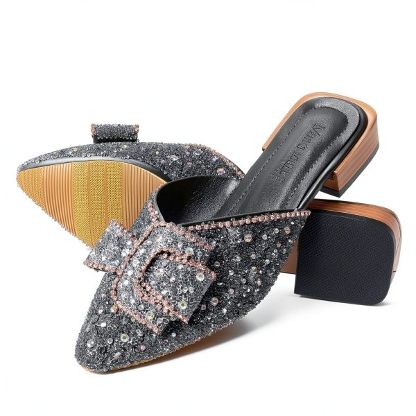 BGYJMTRCVHU Womens Mules Rhinestone Flats Comfortable Non-1