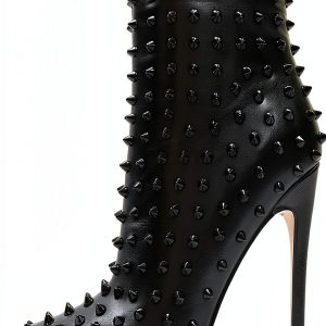 COLETER Womens Stiletto Ankle Boots Pointed Toe Rivets-0
