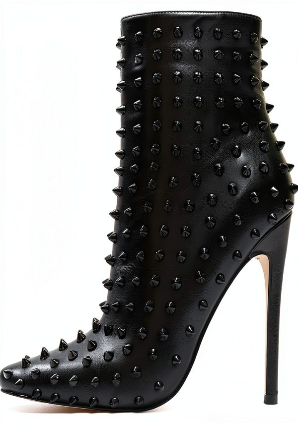 COLETER Womens Stiletto Ankle Boots Pointed Toe Rivets-0