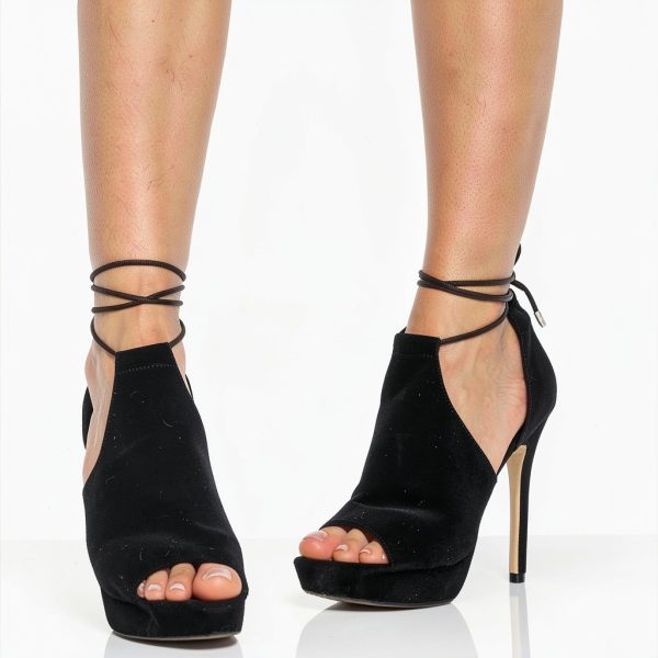 Womens Heeled Sandals Faux Leather Lace Up Ankle Strap-1