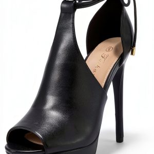 Women Heeled Sandals Faux Leather Lace Up Ankle Strap-0