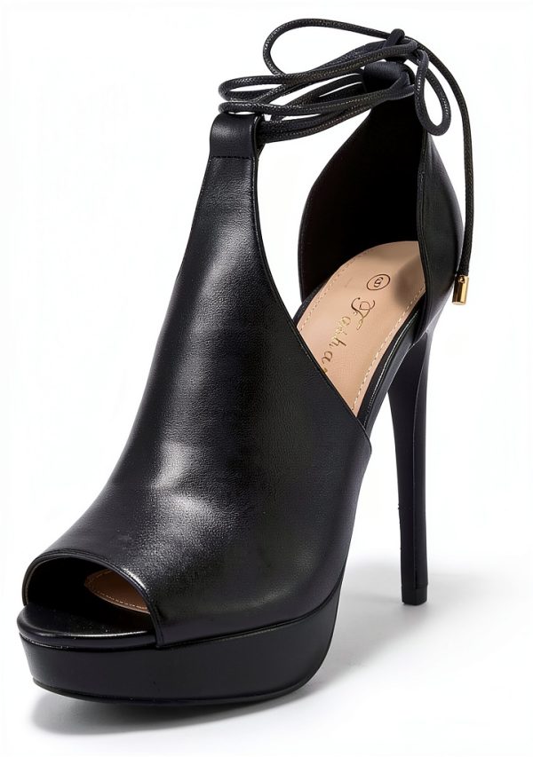 Women Heeled Sandals Faux Leather Lace Up Ankle Strap-0