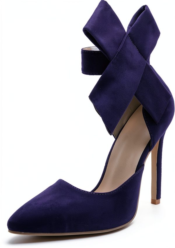 Women Pumps Stiletto Heel Pointed Toe Detachable Bowknot-0