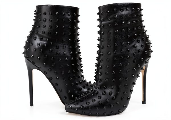COLETER Womens Stiletto Ankle Boots Pointed Toe Rivets-4