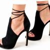 Womens Heeled Sandals Faux Leather Lace Up Ankle Strap-0