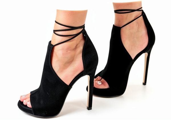 Womens Heeled Sandals Faux Leather Lace Up Ankle Strap-0