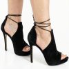 Womens Heeled Sandals Faux Leather Lace Up Ankle Strap-2