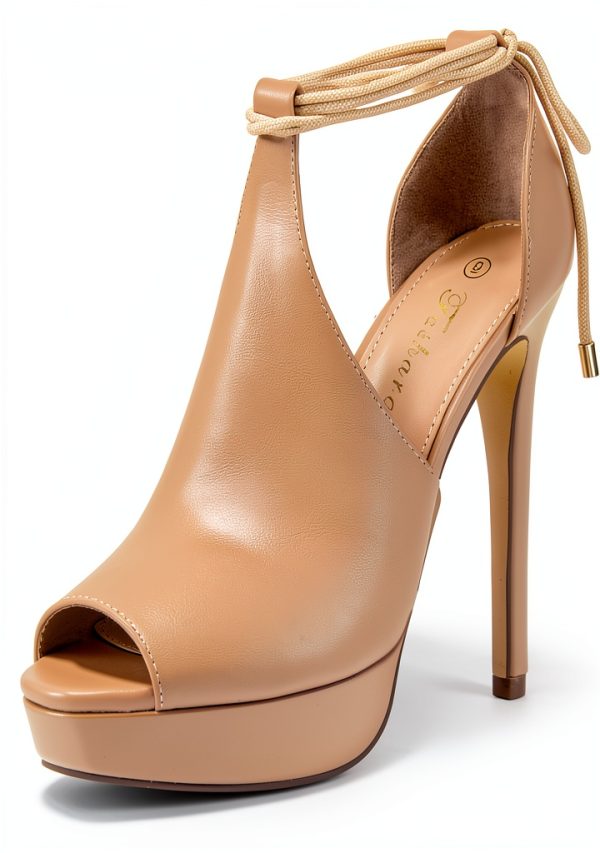 Women Heeled Sandals Faux Leather Lace Up Ankle Strap-0